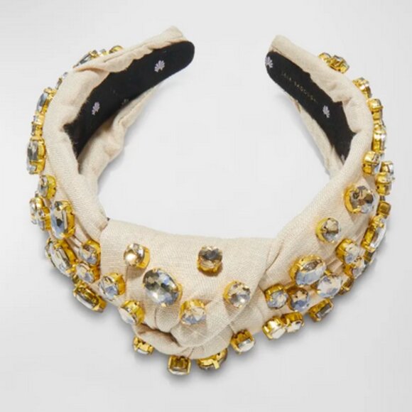 Lele Sadoughi Embellished Linen Knotted Headband Natural NWT - Picture 1 of 13